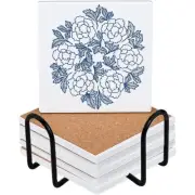 Sublimation Coaster Blanks Ceramic with Holder and Cork Backing PadsAbsorbent...