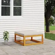 Garden Footrest Patio Furniture, Solid Wood Outdoor Chairs with Light Grey Cushion - Patio Deals Furniture, 68x68x29 cm