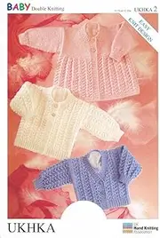[UK Hand Knitting Association] UKHKA 2 Baby Double Knitting DK Pattern for Easy Knit Beginner Babies Cardigans 30cm - 50cm Chest