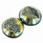 Round Top Notch Lemon Blue Titanium Agate Druzy Drusy 12x12 Cabochon, 1/2"