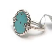 New DAVID YURMAN Ladies 18mm Elements Ring Silver Diamond & Turquoise Size 7