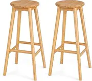 [Giantex] Bamboo Bar Stools Set of 2, Round Seat Breakfast Dining Chairs w/Footrest, 79 cm Backless Bar Height Chairs for Kitchen, Dining Room, Living Room, Pub, Easy Assembly, Natural