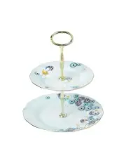 Royal Albert - Alpha Foodie - Two Tier Cake Stand (22ct Gold, Blue Colour, New)