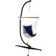 Polyester Victorian Hammock Chair with Steel C-Stand - Navy Blue by Sunnydaze