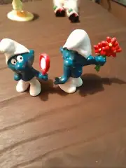 Schleich Smurfs Lover And Jokey SmurfsWith Flowers And Mirror Vintage 1978