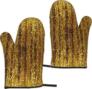 [ALLiYa] Gold Sequin Sparkle Insulation Gloves (2-Piece Set) Microwave Gloves Oven Gloves For Barbecue Cooking And Baking