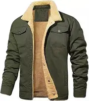 [Generic] Warm Casual Jackets for Men Fleece Jacket Men's Winter Jacket Lined Jacket Warm Trucker Jacket Multiple Pockets Mens Zip up