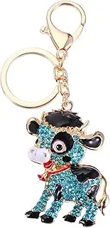 [Gatuida] 1Pc Adorable Cow Shaped Metal Keychain Pendant Blue Durable Stylish Bag Accessory for Keys Phones Any Occasion