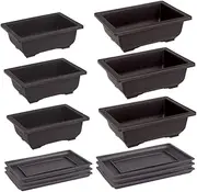 Bonsai Training Pots with Tray, 6 Sets Rectangle Bonsai Pots, Flower Growing Container, Succulent Planter for Plants Flowers (6.5"+9")