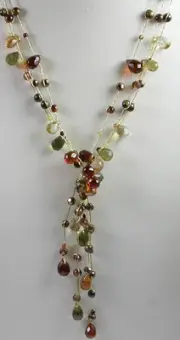 handmade 3 STRAND NECKLACE WITH CRYSTAL BRIOLETTES & CRYSTAL Bridesmaid