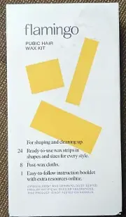 Flamingo Pubic Hair Wax Kit 24 Wax Strips 8 Post Wax Cloths, New Unopened