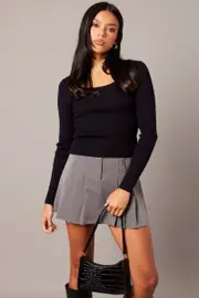 Black Knit Top Long Sleeve Scoop Neck - Size XS, Women's Basic Knit