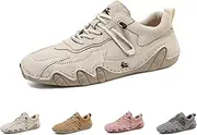 [Zeberfi] Women's Waterproof Suede Casual Walking Shoes for Hiking Camping & Driving All Season Fashion Retro Elastic Lace Up Hand Stitched Outdoor Sports Sneakers