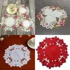 Set of 4 Vintage Embroidered Lace Placemats Doily Round Table Mat Flower Coaster
