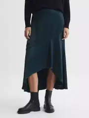 REISS Inga Satin High Rise Midi Skirt in Teal UK Size 14 BNWT RRP £158