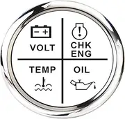 MCFPGFVKNA 52mm 4 in 1 LED Alarm Gauge Meter Volt Oil Press Water Temp Check Engine Indicator for Car Marine Boat 12V 24V Accessories Automotive Voltmeter(White Silver)