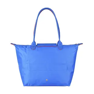 LONGCHAMP COLLECTION刺繡LOGO尼龍摺疊款長把拉鍊肩背包(大/藍紫x紅