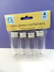 Crafter's Square 4 MINI GLASS CONTAINERS w/Silver Tone Metal Lids 6 fl oz NEW