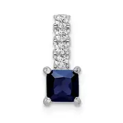 Sterling Silver Rhodium-plated Cr. Blue Spinel and CZ Square Pendant