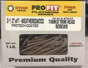 (1 Lb) Pro-Fit #7 x 2-1/2” Star WEATHEREDWOOD Coated Deck Screws Trim Head