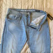 Buffalo David Bitton Jeans Mens 38x32 Light Wash Evan-X Slim Straight Stretch