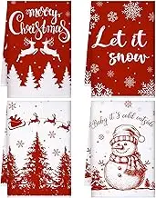 Sratte 4 Pcs Christmas Kitchen Towels 16 x 24 Inch Dish Towels Christmas Hand Towels Farmhouse Towels Absorbent Dishcloths for Home Xmas Bathroom Kitchen Decor(Red,Elk)