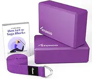 STUHOO Yoga Blocks 2 pack and Yoga Strap Includes Descriptive E-book for Beginners Sturdy Yoga Brick & Lightweight Eva Foam Block Support Deepen Poses, Provides Strength & Stability for Pilates