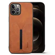 Denior For Apple iPhone 12 Pro Max Leather Case with Elastic Wallet Card Holder Slot Pocket Cover – Brown