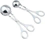 2 PCS Meat Baller, Meatball Maker, Stainless Steel DIY Clip Kitchen Tool, Cake Pop Ice Tongs, Ball Size Diameter 4.8cm Diameter 3.5cm, 16cm, Sliver