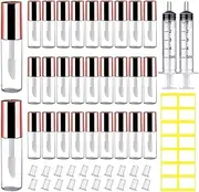AMORIX 50PCS Mini Lip Gloss Tubes with Wand 1.2ml Empty Lip Gloss Containers Refillable Travel Lip Balm Bottles for Samples with 5ml Syringes DIY Lip Gloss Base + Tag Labels (Rose Gold)