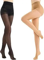 [WiliW] 2 Pairs Ultra Strong Pantyhose for Women, 10D Rip Resistant Sheer Pantyhose, High Waist Control Top Tights
