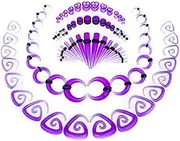 [vogem] 84Pcs Purple Ear Stretching Kit 1.6mm-12mm Ear Gauges Expander Set Acrylic Tapers Plugs Silicone Tunnels Ox Horn-shaped Spiral Tapers Body Piercing Jewelry Set for Women and Men, Acrylic