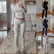 Set Womens Sweatsuits Set Slim Fit Long Pants Jogger Two Piece Suit New