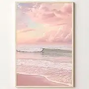 Pink Beach Canvas Wall Art Ocean Waves Picture Pink Beach Coastal Prints Sunset Beach Canvas Wall Art Sea Landscape Print Modern Seascape Art Painting Pink Sunrise Beach Poster Prints 16x24in No Frame
