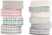 YUBBAEX 10 Rolls Vintage Washi Tape Set Basic Masking Retro Artwork Decorative Tapes for Arts, DIY Crafts, Journals, Planners, Scrapbook, Wrapping (Grid)