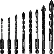 KEWAYO 8pcs Concrete Drill Bit Set, Masonry Drill Bits, Multi-Material Drill Bit Set for Drilling Wall, Wood, Brick, Ceramic and Plastic (3-12mm)