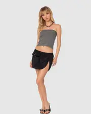 EDIKTED Womens Keren Slitted Nylon Cargo Mini Skirt BLACK