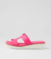 New Django & Juliette Kerem Hot Pink White Leather Sandals Womens Shoes Casual