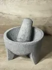 Lava Stone Mortar and Pestle Set Carved Gray Molcajete 6” Diam