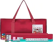 American Mahjong Set - Red Burgundy Soft Bag - 166 White Engraved Tiles, 4 All-in-One Rack/Pushers Western Mah Jongg Game Set