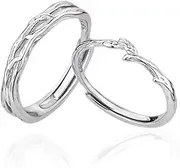 [Hebelee] Branch Promise Matching Couple Rings for Him and Her Set Silver Plated Adjustable Love Engagement Finger Ring Statement Eternity Fashion Wedding Christmas Valentines Day Jewelry Gifts, Metal, No