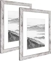 Q.Hou A3 Photo Frame Distressed White Wood Pattern Set of 2 with Mat, Mount for A4 Picture or Certificate, Perspex Front for Wall Decor (AU-QH-PFA3-RW)