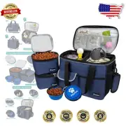 Spacious Navy Dog Travel Organizer with Collapsible Bowls for Outdoor Adventures