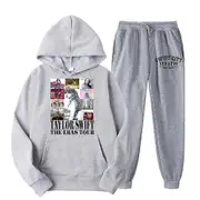 Taylor Hooded Sports Tracksuit Two-piece Outfits Long Sleeve Pullover Hoodies Sweatshirt+sweatpants Trouser Set Gray 2XL