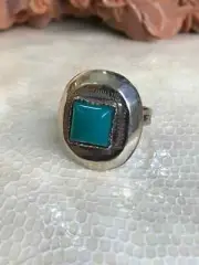 Handmade Mali Tuareg ring with green agate onyx stone 10 US
