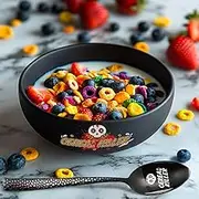 SHININGSOUL 33 OZ Large Ceramic Cereal Killer Cereal Bowl Set - 7'' Caliber Matte Black Bowl + Stainless Steel Cereal Killer Spoons - Great Gift Idea Father's day Birthday Retirement Gift Box, KLB7