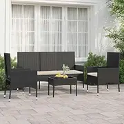 4 Piece Garden Lounge Set with Cushions Black Poly Rattan Patio Bar Sets