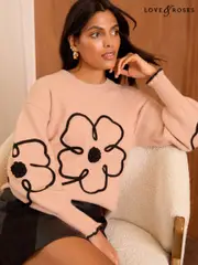 Love & Roses Pink Flower Cornelli Crew Neck Cosy Jumper (AD7498) | $102