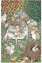 RPLIFE Rabbits Garden Flowers Drying Dish Towel, 28x18 Absorbent Quick Dry Dish Towel, Set of 4