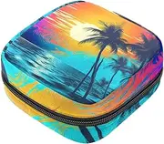 Period Bag,Sanitary Napkin Storage Bag,Colorful Tropical Tree Sunset,Tampon Bag for Purse